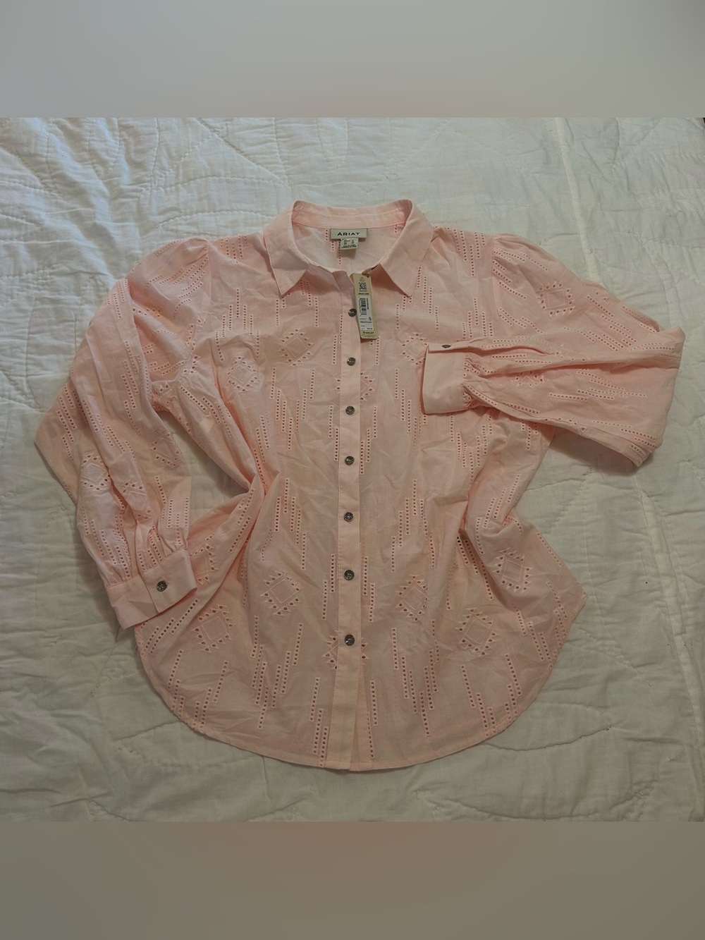 Ariat Eyelet Button Down Shirt Women’s XL Pink Coastal Cowgirl Long Sleeve NWT - Picture 10 of 10